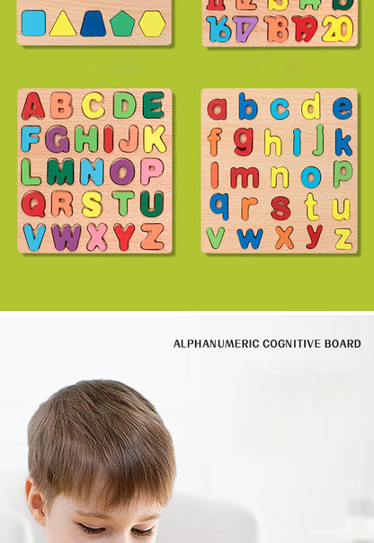 Kids Alphabet & Number Wooden Puzzle – Montessori Preschool Educational Toy