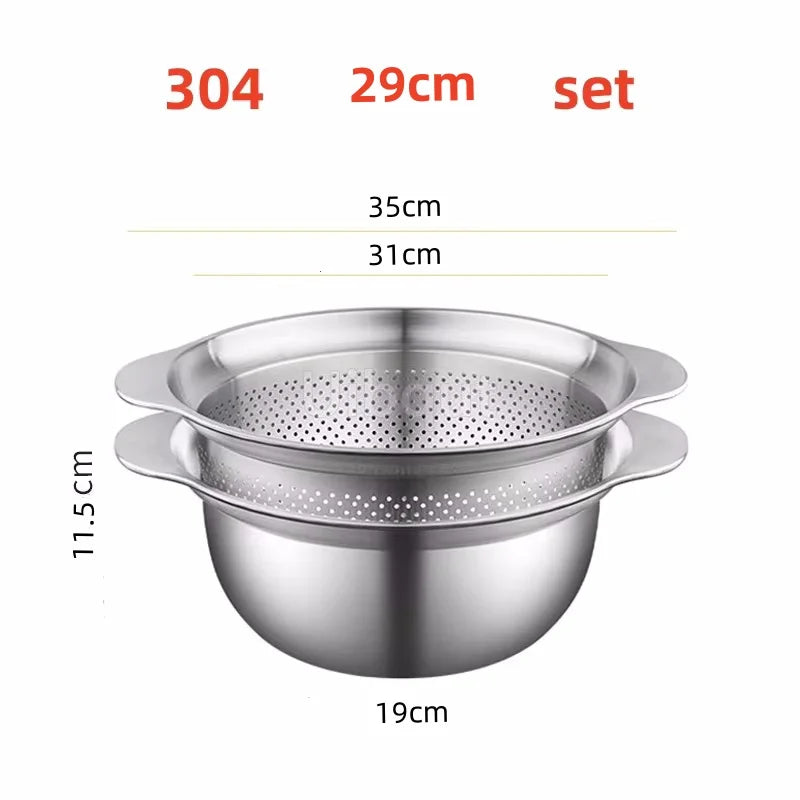 304 Stainless Steel Vegetable Washing Basin & Strainer – Multi-Purpose Rice Washer, Fruit Filter, Kitchen Drain Basket