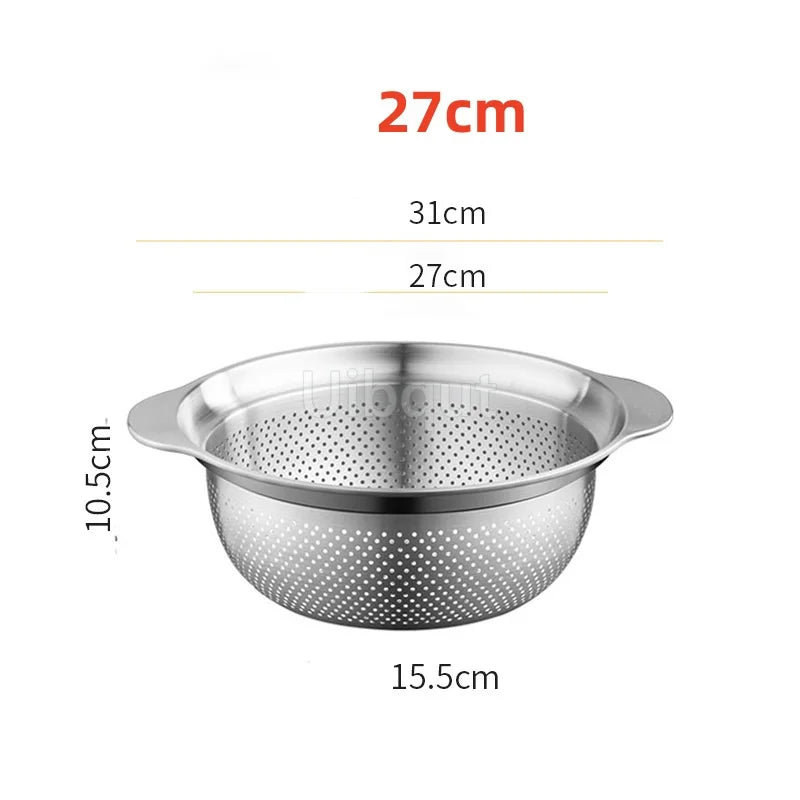 304 Stainless Steel Vegetable Washing Basin & Strainer – Multi-Purpose Rice Washer, Fruit Filter, Kitchen Drain Basket