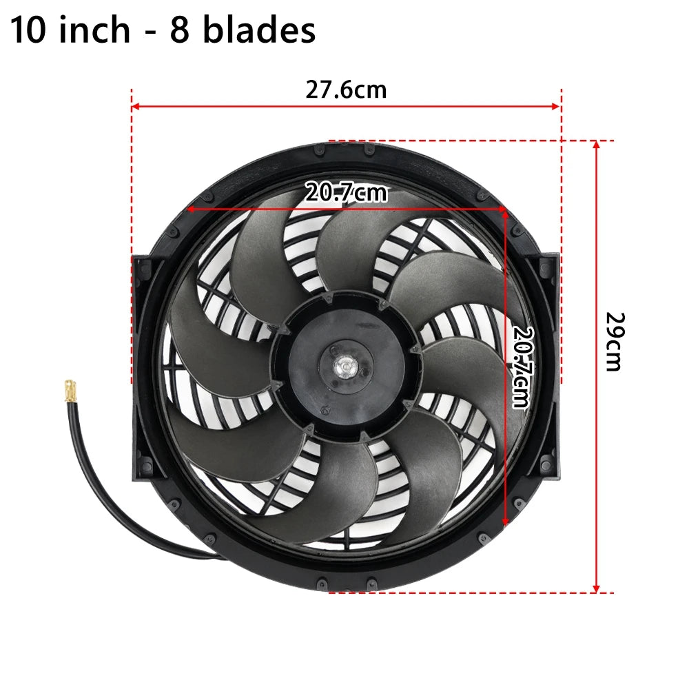 Universal 7/9/10/12/14/16 Inch 12V 80W Car Radiator Cooling Fan Blade – Electric Air Conditioning Fan Kit 2100RPM