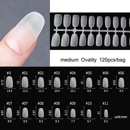 120PCS Matte Press-On Nail Tips – Soft Full-Cover Oval Almond False Nails for DIY Manicure