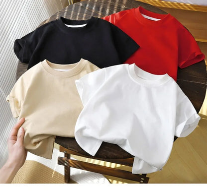 2-10Y Children’s Pure Cotton Short Sleeve Pullover T-Shirt – Baby Boys & Girls Summer Tops