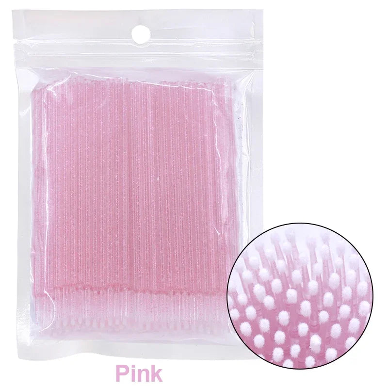 100PCS Eyelash Cleaning Brushes – Micro Cotton Swabs for Lash Extensions & Makeup Removal